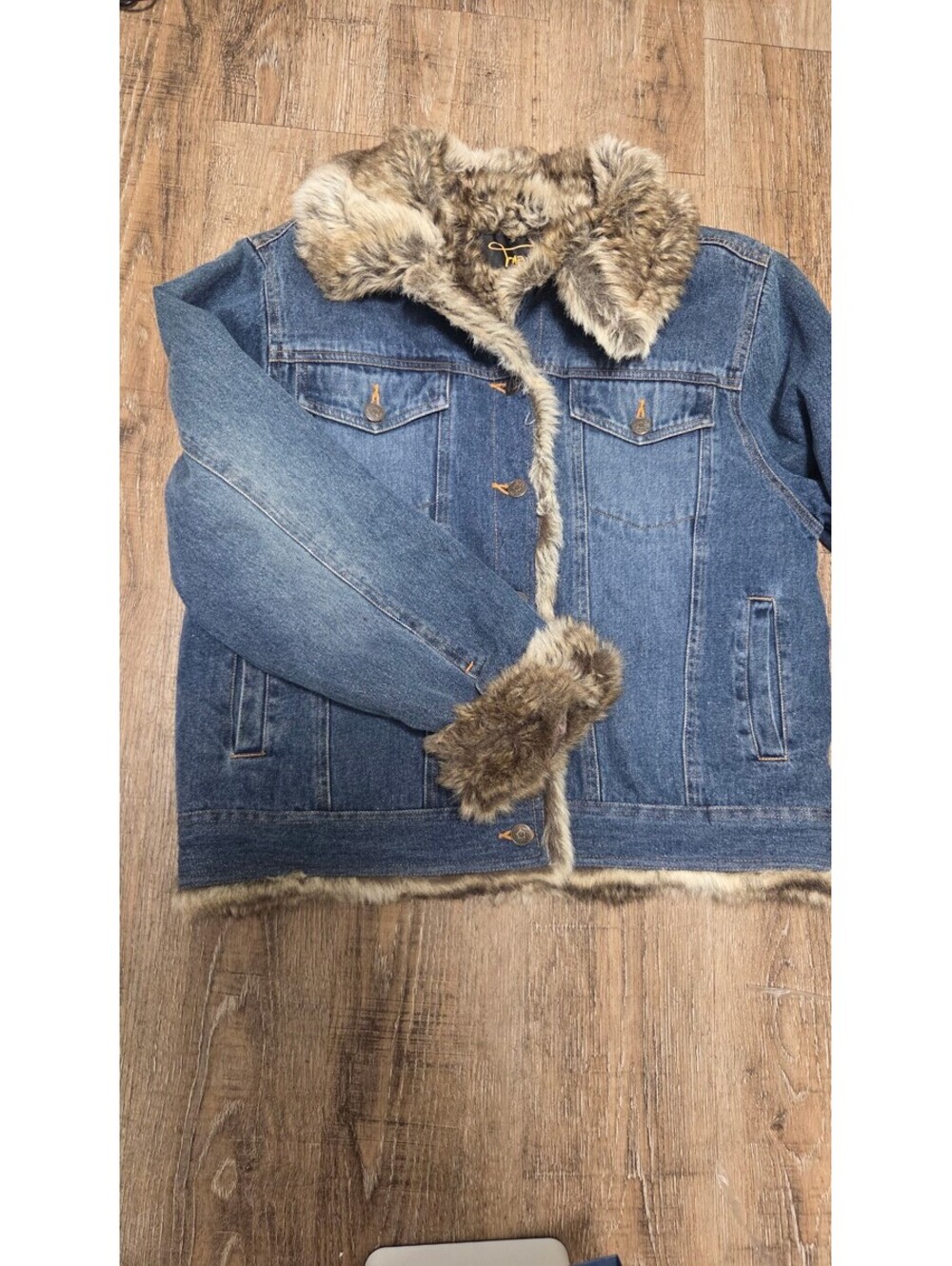 Fabio Women’s Large Denim Jacket Faux Fur Lined Collar Cuffs Y2K Western